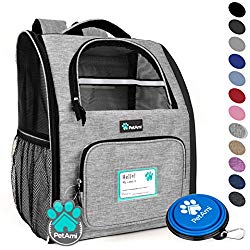 PetAmi Deluxe Pet Carrier Backpack for Small Cats and Dogs, Puppies | Ventilated Design, Two-Sided Entry, Safety Features and Cushion Back Support | For Travel, Hiking, Outdoor Use (Heather Gray)