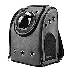 Texsens Innovative Traveler Bubble Backpack Pet Carriers Airline Travel Approved Carrier Switchable Mesh Panel for Cats and Dogs (One Size, Ash Black)