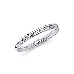 14k Solid White Gold Eternity Band Stackable Ring Channel Set Endless Wedding Band 2.4 MM