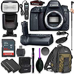 Canon EOS 6D Mark II Digital SLR Camera Body – Wi-Fi Enabled with Pro Camera Battery Grip, Professional TTL Flash, Deluxe Backpack 200EG, Universal Timer Remote Control, Spare LP-E6 Battery (16 items)