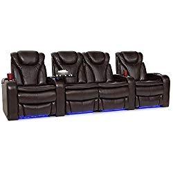 Barcalounger Solaris Leather Power Recline Home Theater Seating Chairs (Row of 4 w/ Center Loveseat, Brown)