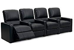 Octane Seating CHARGER-R4SM-BND-BL Octane Charger XS300 Leather Home Theater Recliner Set (Row of 4), Black