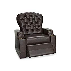 Seatcraft Imperial Leather Power Recliner with Tufted Backrest, Nailhead Accent Arms, and USB Charging, Brown