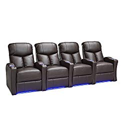 Seatcraft Raleigh Home Theater Seating Power Recline Leather Gel (Row of 4, Brown)