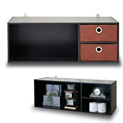 Furinno 10005EX/BR Wall-mounted Storage Shelf with 2 Bin Drawers, Espresso/Brown
