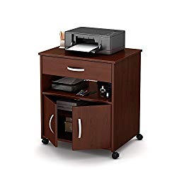 South Shore 2-Door Printer Stand with Storage on Wheels, Royal Cherry