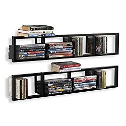 Wall Mount 34 Inch Media Storage Rack CD DVD Organizer Metal Floating Shelf Set of 2 Black