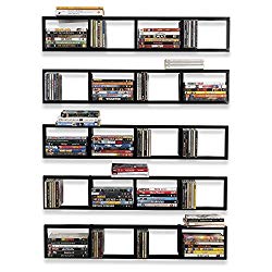 Wall Mount 34 Inch Media Storage Rack CD DVD Organizer Metal Floating Shelf Set of 5 Black