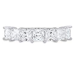 1.75 ct Brilliant Princess Cut Simulated Diamond CZ Designer Brial Promise Bridal Wedding Band in 14K Solid White Gold