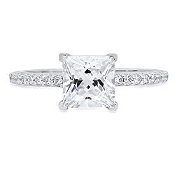 1.76 ct Brilliant Princess Cut Accent Statement Classic Designer Solitaire Anniversary Engagement Wedding Bridal Promise Ring in Solid 14k White Gold