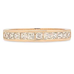 2.10 ct Brilliant Princess Cut Simulated Diamond CZ Designer Stackable Channel Setting Wedding Promise Bridal Band In Solid 14K Yellow Gold