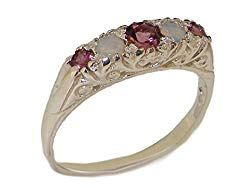 925 Sterling Silver Real Genuine Pink Tourmaline and Opal Womens Band Ring