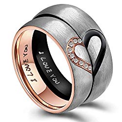 AnaZoz His & Hers Real Love Heart Promise Ring Stainless Steel Couples Wedding Engagement Bands Top Ring, 6mm