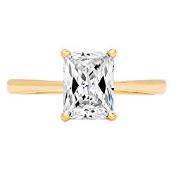 Clara Pucci Brilliant Emerald Cut Solitaire Engagement Wedding Bridal Promise Ring in Solid 14k Yellow Gold, 1.85CT