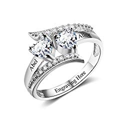 Lam Hub Fong Personalized Mothers Rings with 2 Simulated Birthstones Womens Engagement Rings Promise Name Rings for Her