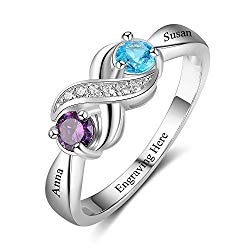Love Jewelry Personalized Infinity Mothers Ring with 2 Round Simulated Birthstones Engagement Promise Rings for Women