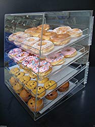 Marketing Holders Acrylic Pastry Bakery Donut Bagels Cookie Display Case w/4 trays