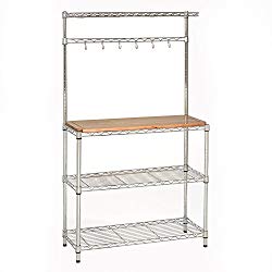 Seville Classics Baker’s Rack for Kitchens, Solid Wood Top, 14″ x 36″ x 63″ H