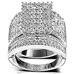 Square Cubic zirconia Bridal Set – Princess Cut CZ Jewelry Engagement Wedding Band Rings Set for Women
