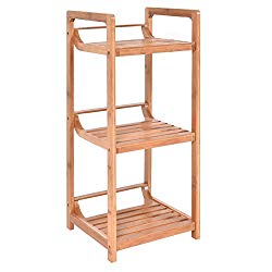 WATERJOY Bathroom Storage Rack 3 Shelf Bamboo Multifunctional Standing Organizer Shelving