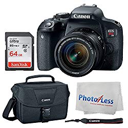 Canon EOS Rebel T7i Digital SLR Camera + Canon EF-S 18-55mm f/4-5.6 IS STM Lens + Canon EOS Shoulder Bag 100ES (Black) + SanDisk Ultra SDXC 64GB 80MB/S Class 10 Flash Memory Card + Deluxe Canon Bundle