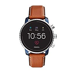 Fossil Q Men’s Gen 4 Explorist HR Stainless Steel and Leather Touchscreen Smartwatch, Color: Blue, Brown (Model: FTW4016)