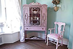 Antique China Cabinet Shabby Chic Pink Distressed Cottage Prairie