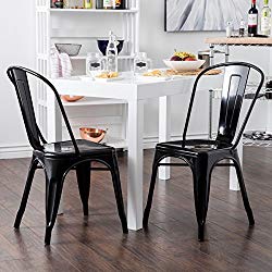 Belleze Set of (4) Vintage Style Dining Side Chairs Steel High Back (Black)
