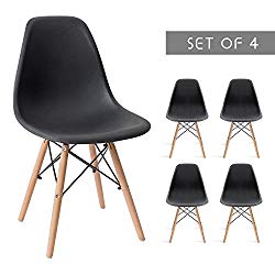 Devoko Mid Century Modern Style Pre Assembled Dining Chair DSW Classic Plastic Side Chair Armless Living Room Chairs Set of 4 (Black)