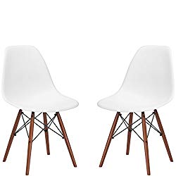 Poly and Bark Vortex Side Chair Walnut Legs, White, Set of 2