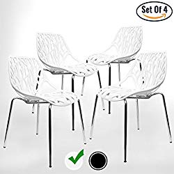 UrbanMod Modern Dining Chairs (Set of 4), White Chairs, Kid-Friendly Birch Chairs, Stackable Modern Chair, Mid Century Dining Chair