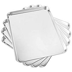 Baking Sheet Set of 4, Yododo Cookie Sheets Metal Stainless Steel Tray Baking Pans, Rectangle Size 16 x 12 x 1 inch, Mirror polishing & Dishwasher Safe, Non Toxic & Healthy, Rust Free & Easy Clean