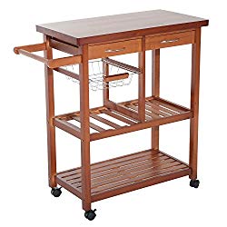 HOMCOM Wooden Rolling Storage Microwave Cart Kitchen Trolley with Drawers