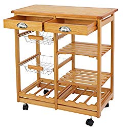 ZENY 4-Shelf Kitchen Storage Island Cart Rack Wood Dining Trolley w/Drawers Basket Stand Home Kitchen Shelves and Organizer w/Wheels