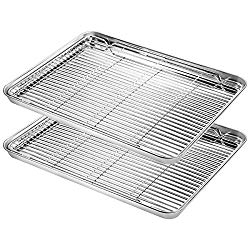 Baking Sheet with Rack Set, Yododo 2 Sets Stainless Steel Baking Pans Tray Cookie Sheet with Cooling Rack, Rectangle Size 16 x 12 x 1 inch, Non Toxic & Healthy- 4 Pack (2 Pans + 2 Racks)