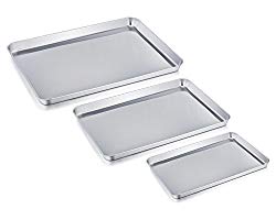 TeamFar Baking Sheet Set of 3, Stainless Steel Cookie Sheet Baking Tray Pan, Healthy & Non Toxic, Mirror Finish & Rust Free, Easy Clean & Dishwasher Safe