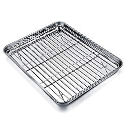 TeamFar Baking Tray and Rack Set, Stainless Steel Baking Pan Cookie Sheet with Cooling Rack, 12 x 10 x 1 inch, Non Toxic & Healthy, Easy Clean & Dishwasher Safe