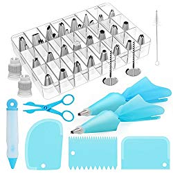 Kootek 42-Piece Cake Decorating Supplies Sets with Icing Tips, Pastry Bags, Icing Smoother, Piping Nozzles Coupler, Flower Nails, Decorating Pen, Flower Lifter for Cake Decoration Baking Tools