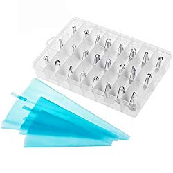 Vastar Cake Decorating Supplies Kit – 30 in 1 cake decorations, 24Pcs Professional Stainless Steel DIY Icing Tips with 3 Reusable Coupler & Storage Case & 3 Sizes Silicone Cake Decorating Pastry Bags