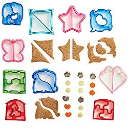 VonShef 15 Piece Sandwich and Vegetable Cutter Set – Novelty Plastic Cookie Cutters & Stainless Steel Shapes, BPA Free, 10 x Crust Cutters, 5 x Veggie/Fruit Cutters