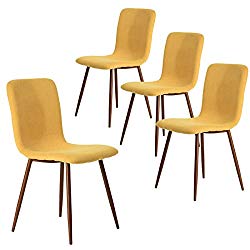 Coavas Set of 4 Dining Chairs Kitchen Fabric Cushion Side Chairs with Sturdy Metal Legs for Dining Living Room Table, Yellow