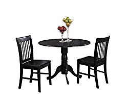 East West Furniture DLNO3-BLK-W 3-Piece Kitchen Table and Chairs Set, Black Finish