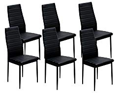 IDS Online 6 PCS Set Modern Style PU Leather Dining Side Chair with Foot Pad Black