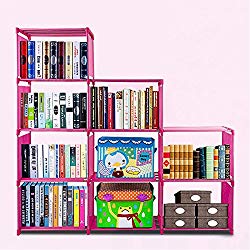 dtemple 9-Cube Bookcase Bookshelf DIY Storage Cube Organizer Plastic Closet Shelf Storage Cabinet (Pink)