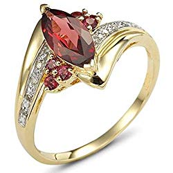 Huanhuan Marquise Cut Ruby Garnet CZ Yellow Gold Filled Wedding Rings for Women Size 6 to 10