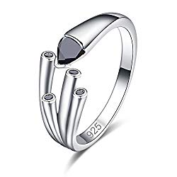 Psiroy 925 Sterling Silver Created Black Spinel Filled Trillion Cut Contemporary Branch Anniversary Ring for Women