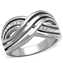 STAINLESS STEEL WOMEN’S ROUND CUT AAA CZ ANNIVERSARY/INFINITY RING BAND SZ 5-10