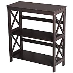 Topeakmart 3 Shelf Wood Montego Bookcase Bookshelf X-Design Storage Shelves Display Rack Stand Shelving Units, Espresso