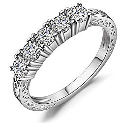 Vibrille Sterling Silver and Cubic Zirconia 5 Stone Anniversary Wedding Band Rings for Women, Size 5-11