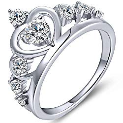 YL Women’s Silver Queen Heart Crown Ring Anniversary 925 Sterling Silver Cubic Zirconia
